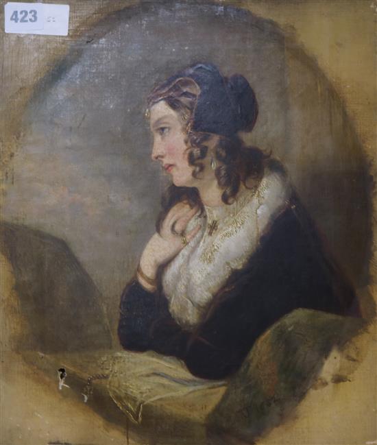 Joseph Turner, oil on canvas, Portrait of Catherine Jeylon monogrammed and dated 1652 to the front, 36 x 31cm, unframed.